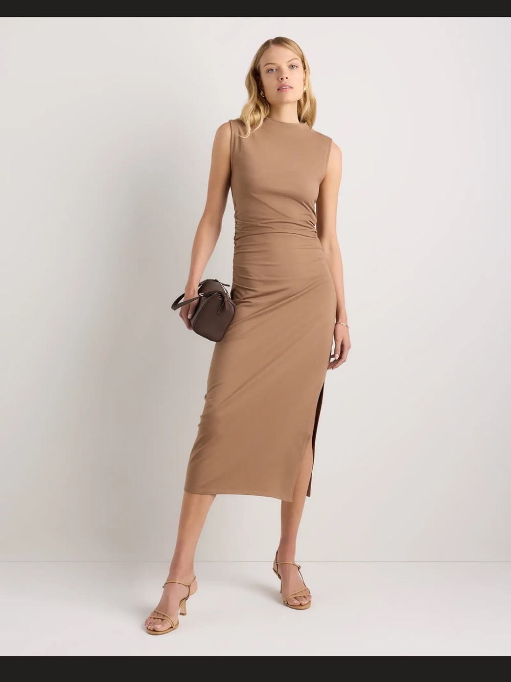 Quince stretch cotton jersey mock neck midi dress NWOT